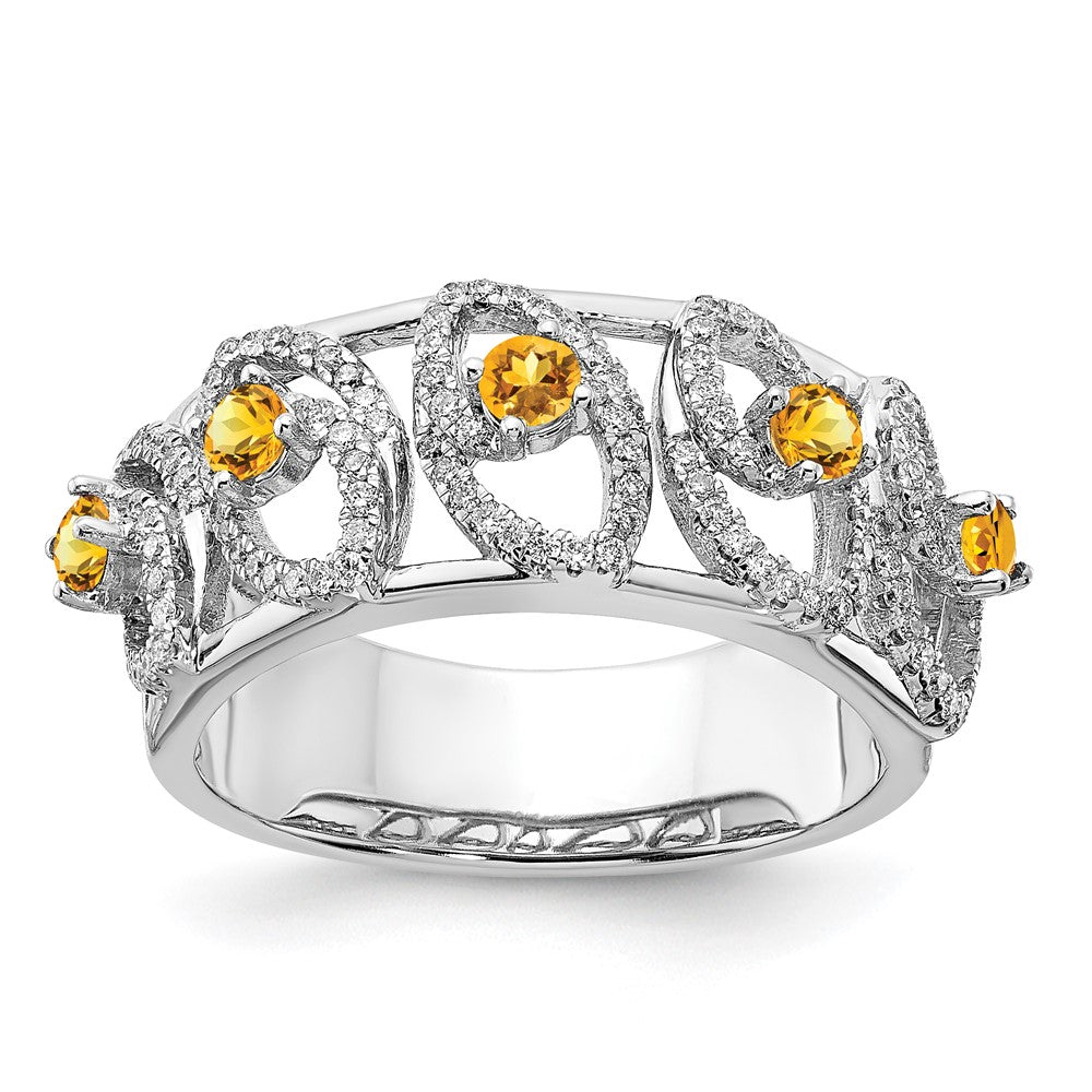 14K Weißgold Ring, poliert, mit echtem Diamanten und Citrin