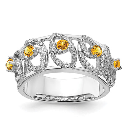 14K Weißgold Ring, poliert, mit echtem Diamanten und Citrin