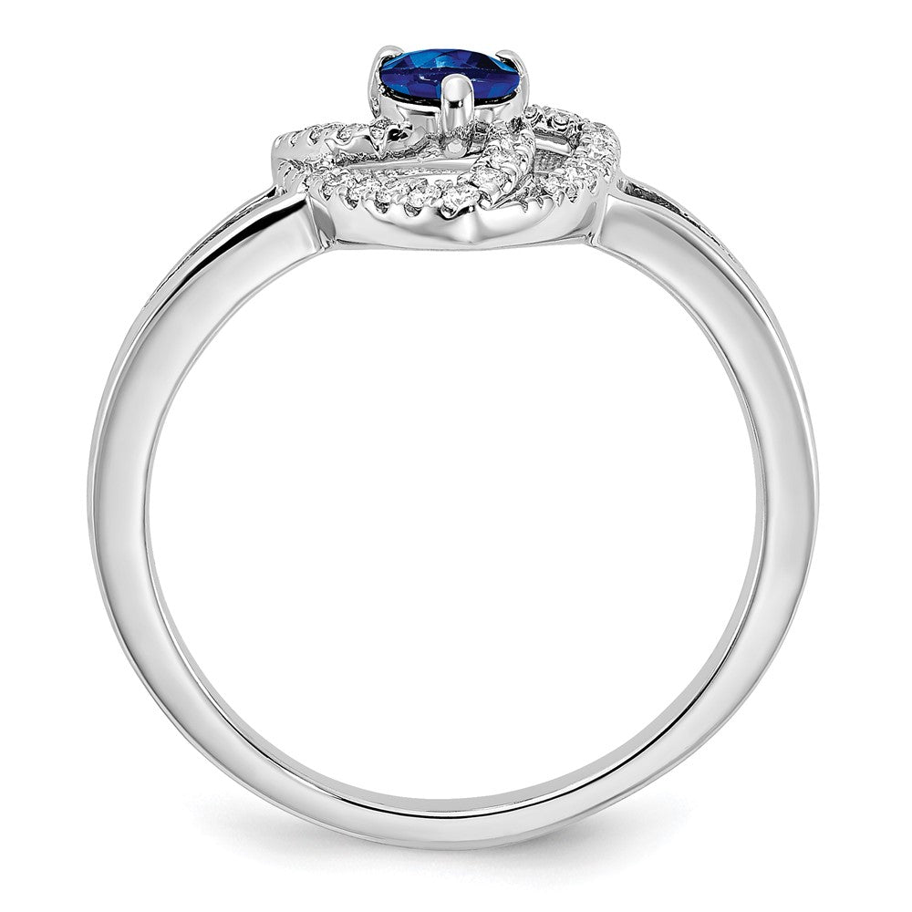 14K Weißgold Ring mit echten Diamanten und blauen Saphiren, Dreieck-Design