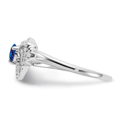14K Weißgold Ring mit echten Diamanten und blauen Saphiren, Dreieck-Design