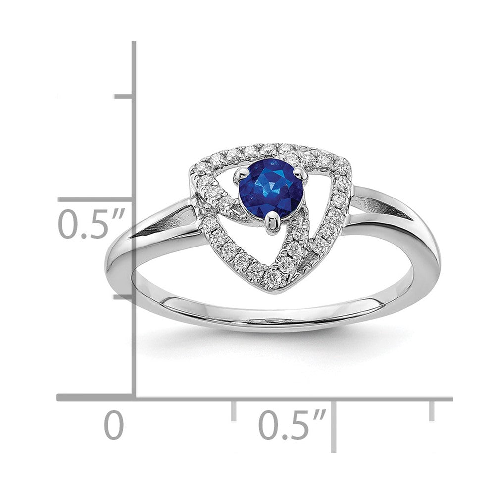 14K Weißgold Ring mit echten Diamanten und blauen Saphiren, Dreieck-Design