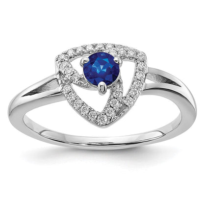14K Weißgold Ring mit echten Diamanten und blauen Saphiren, Dreieck-Design