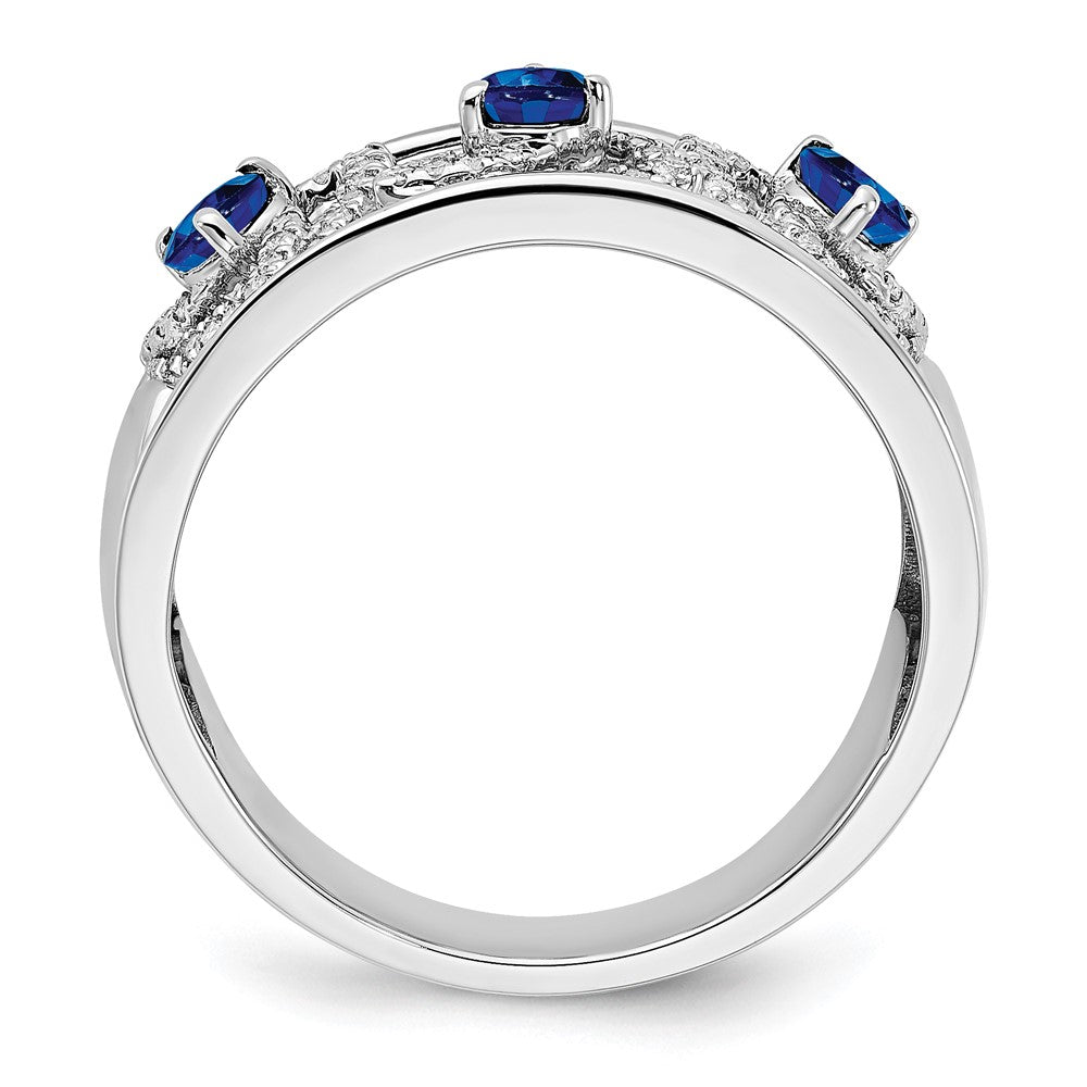 14K Weißgold Ring mit echten Diamant- und Blau-Saphir-Dreiecken