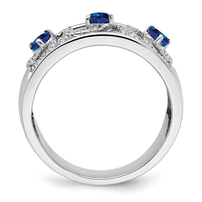 14K Weißgold Ring mit echten Diamant- und Blau-Saphir-Dreiecken