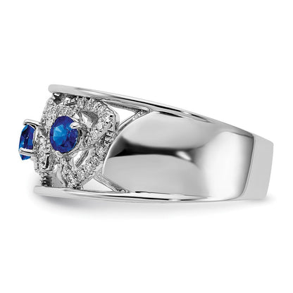 14K Weißgold Ring mit echten Diamant- und Blau-Saphir-Dreiecken