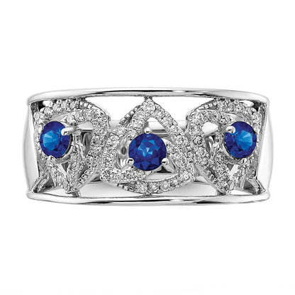 14K Weißgold Ring mit echten Diamant- und Blau-Saphir-Dreiecken