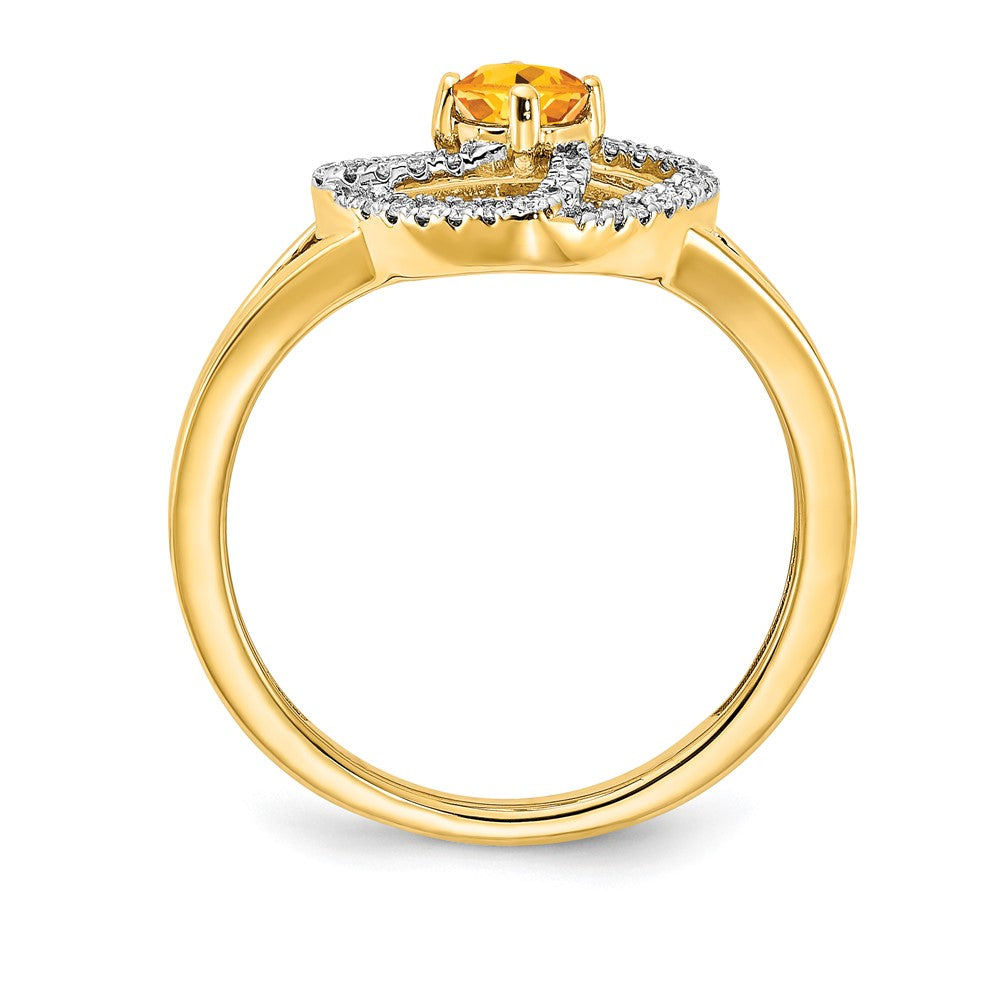 14K Gelbgold Poliert Ring mit echtem Diamant und Citrin, quadratisch