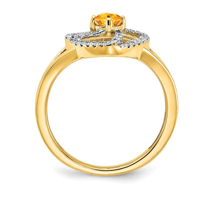 14K Gelbgold Poliert Ring mit echtem Diamant und Citrin, quadratisch