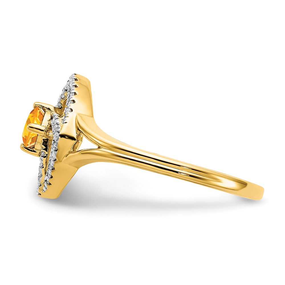 14K Gelbgold Poliert Ring mit echtem Diamant und Citrin, quadratisch