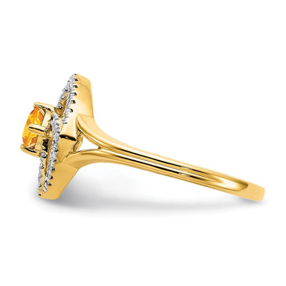 14K Gelbgold Poliert Ring mit echtem Diamant und Citrin, quadratisch