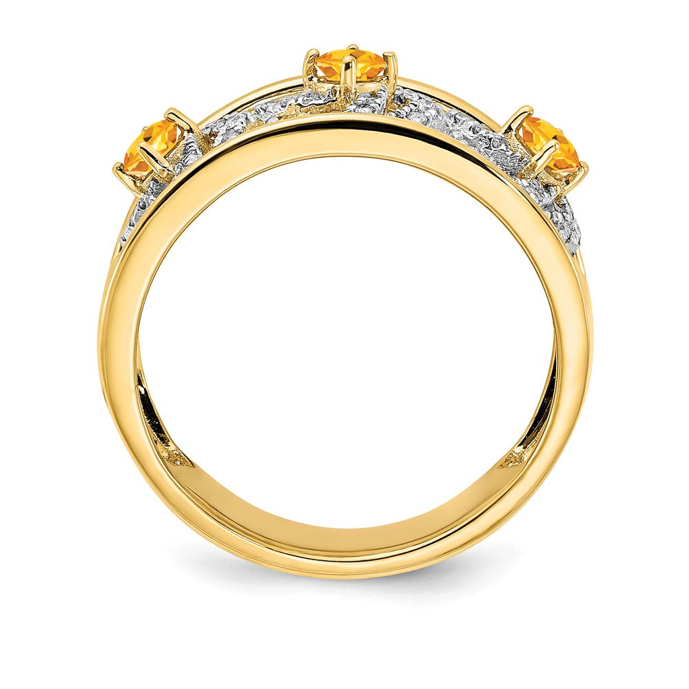 14K Gelbgold Poliert Ring mit echten Diamanten und Citrin-Quadraten