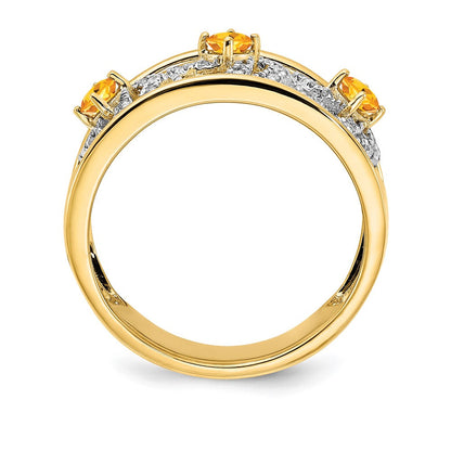 14K Gelbgold Poliert Ring mit echten Diamanten und Citrin-Quadraten