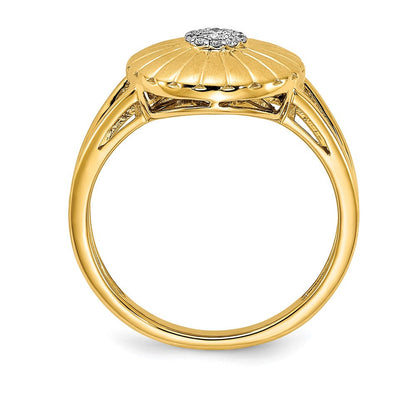14K Gelbgold Ring mit Blumenmotiv, satiniert, mit echten Diamanten