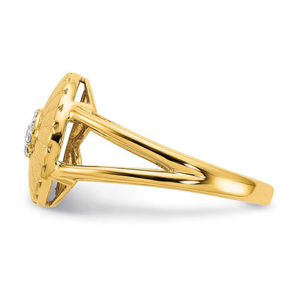 14K Gelbgold Ring mit Blumenmotiv, satiniert, mit echten Diamanten
