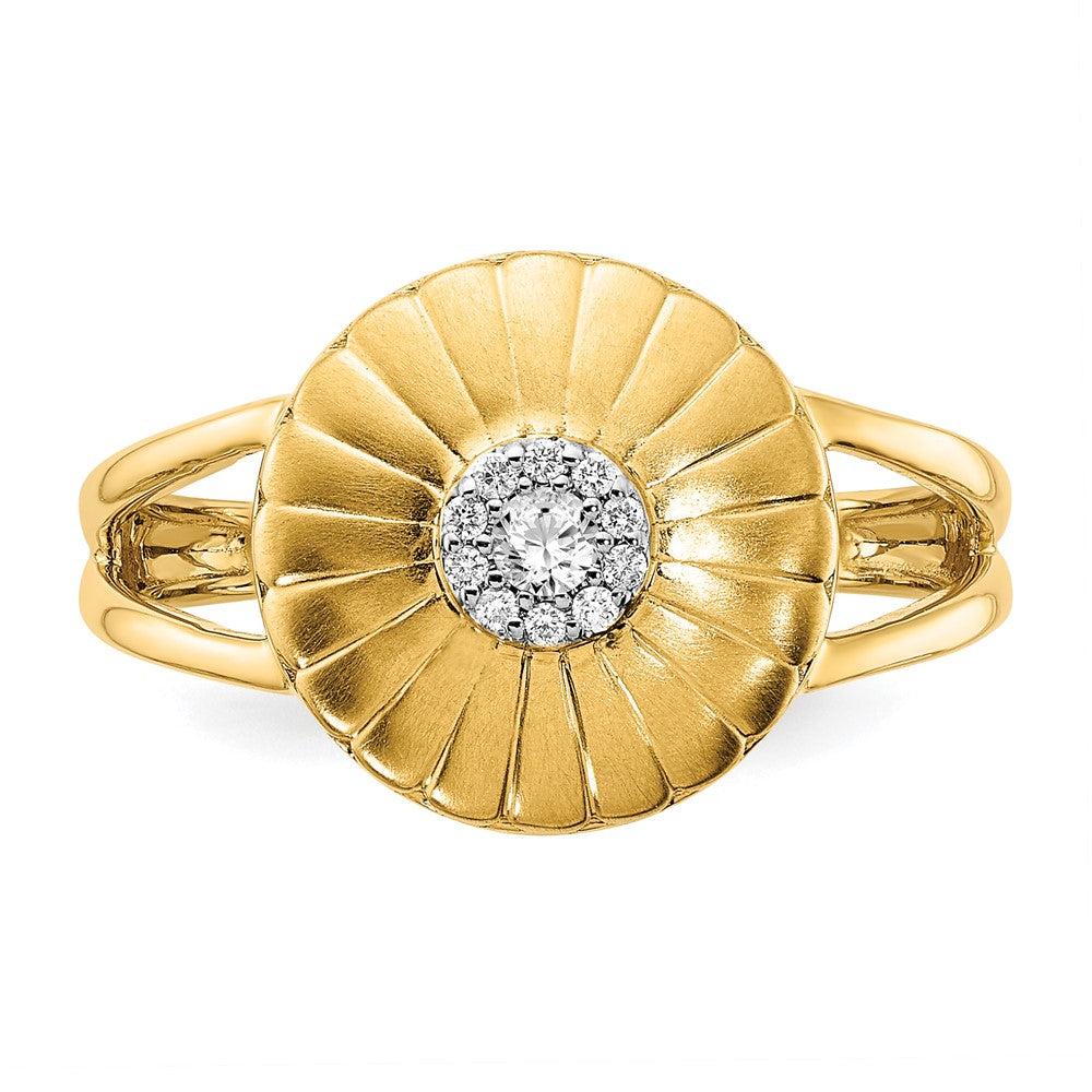 14K Gelbgold Ring mit Blumenmotiv, satiniert, mit echten Diamanten
