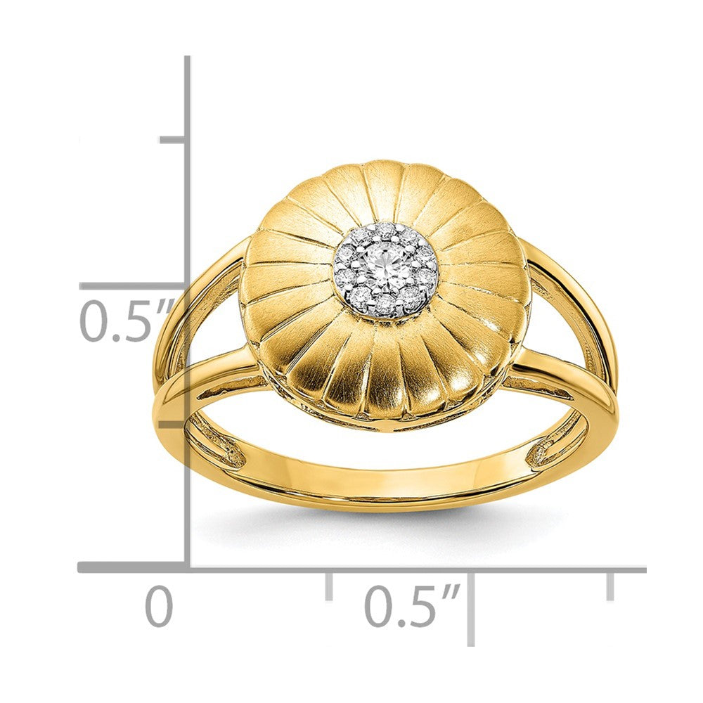 14K Gelbgold Ring mit Blumenmotiv, satiniert, mit echten Diamanten