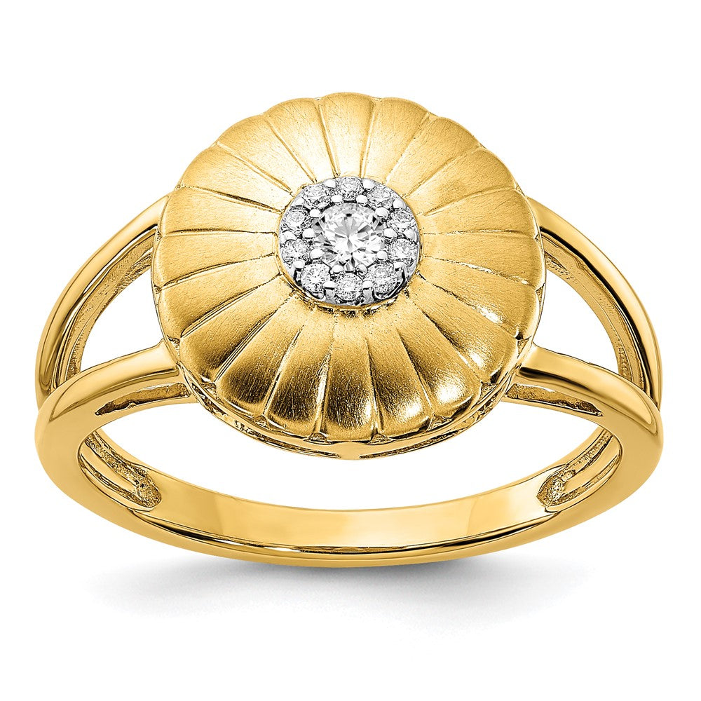 14K Gelbgold Ring mit Blumenmotiv, satiniert, mit echten Diamanten