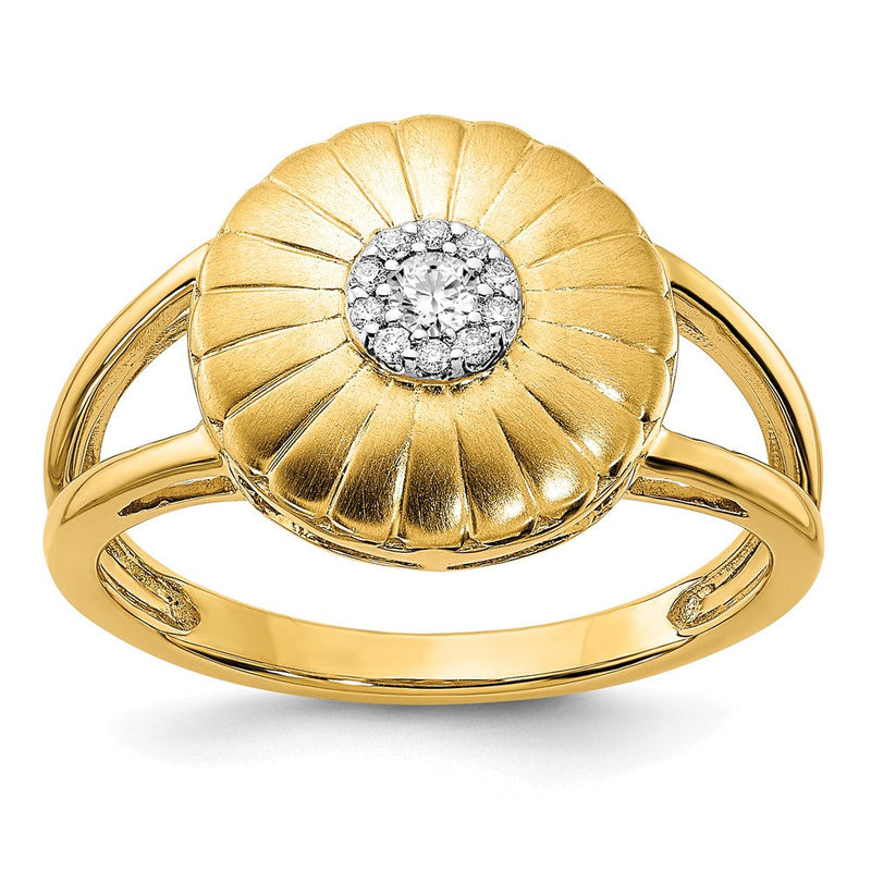 14K Gelbgold Ring mit Blumenmotiv, satiniert, mit echten Diamanten