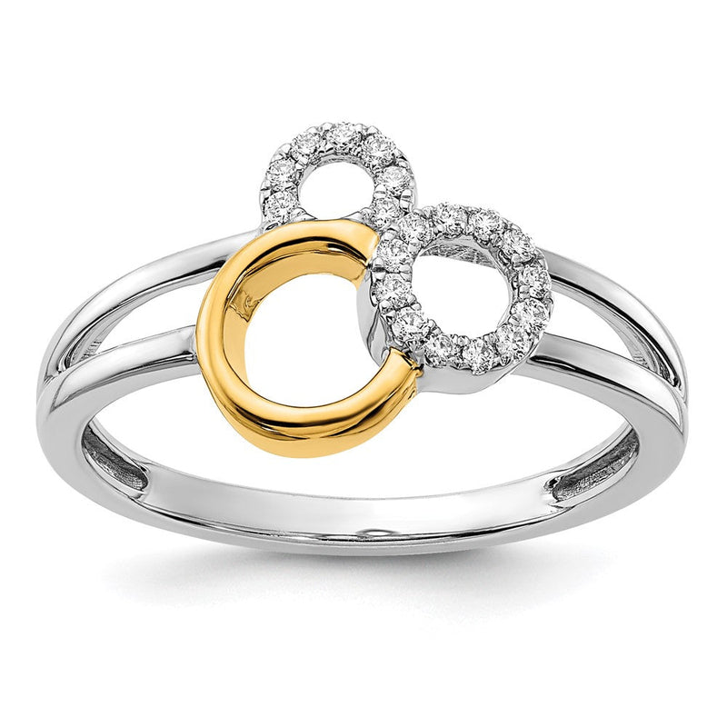14K Bicolor Gold Ring mit polierten Kreisen aus echten Diamanten