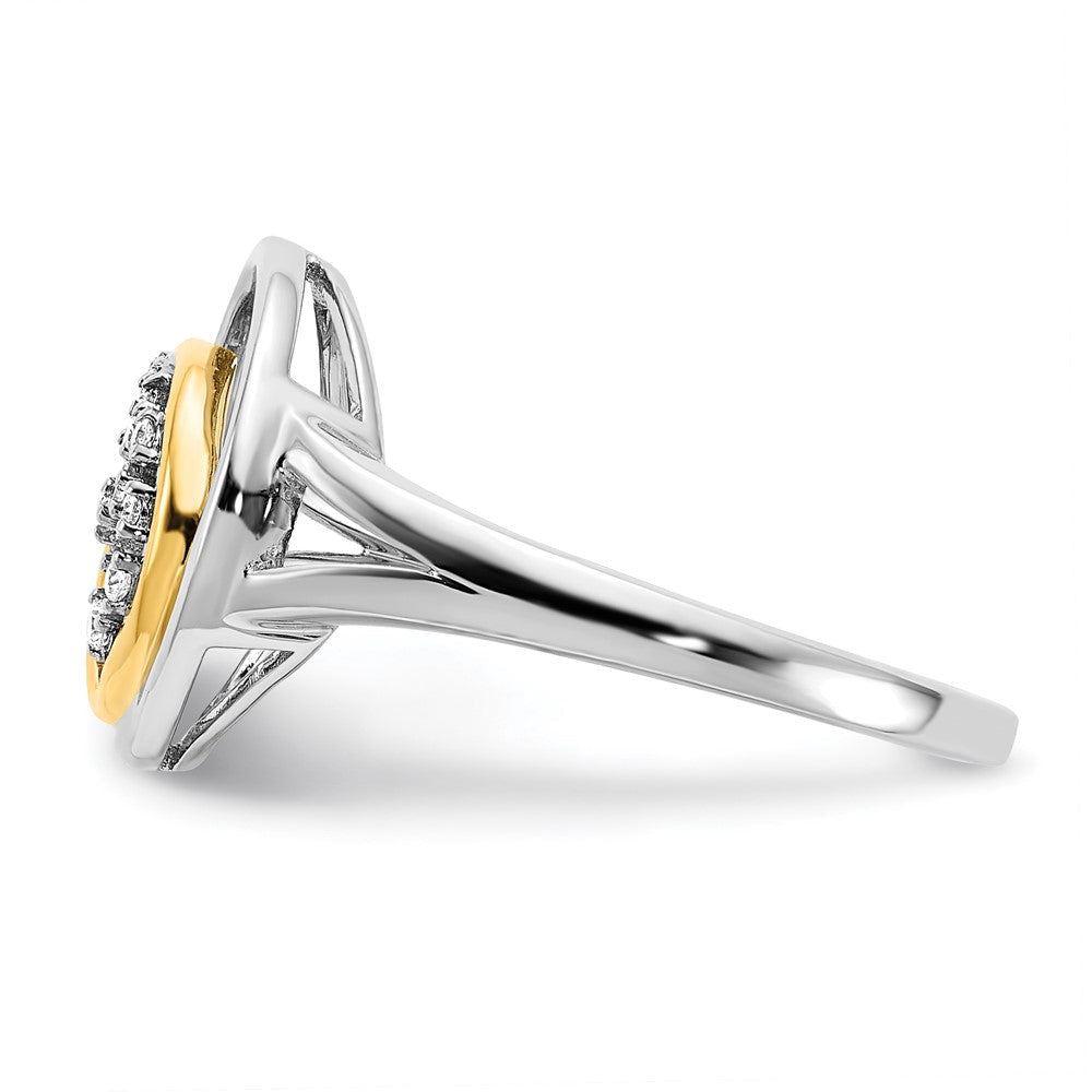 14K Bicolor-Gold polierter Ring mit echten Diamanten im Kreis-Cluster-Design