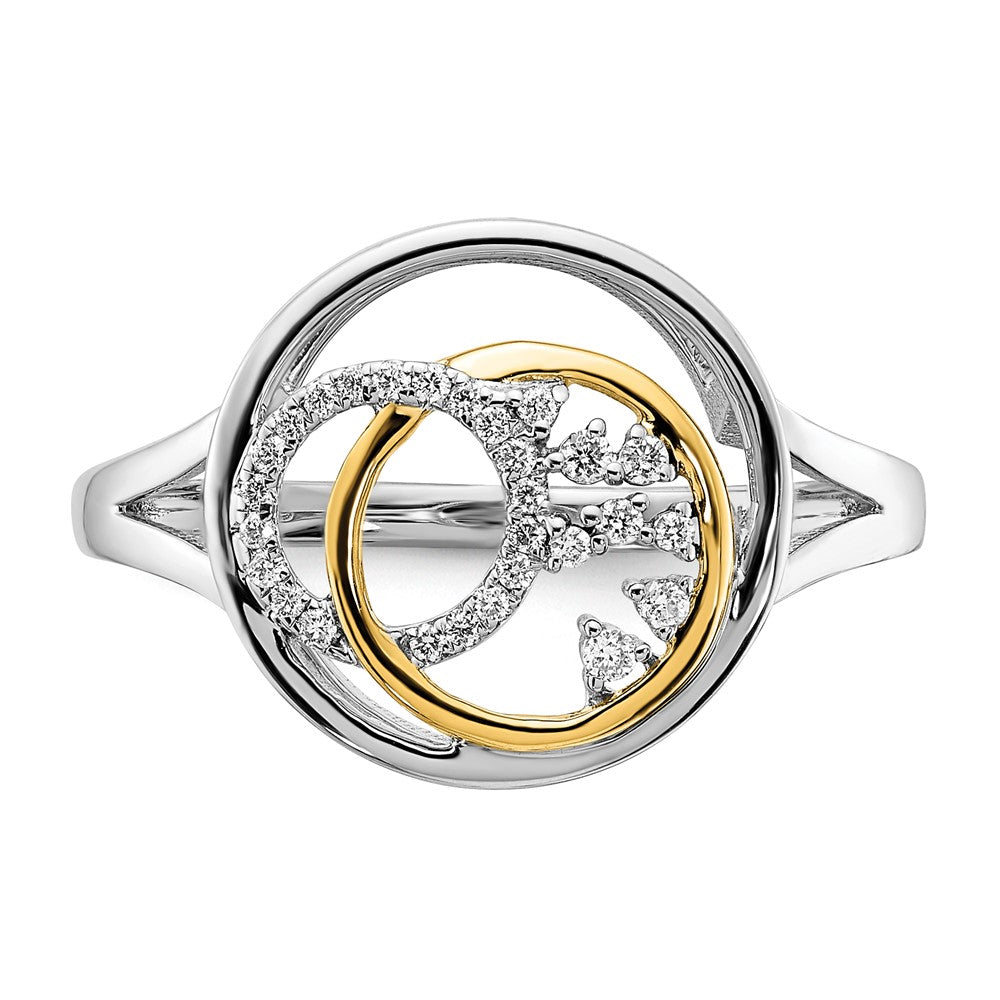 14K Bicolor-Gold polierter Ring mit echten Diamanten im Kreis-Cluster-Design