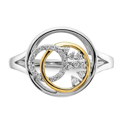 14K Bicolor-Gold polierter Ring mit echten Diamanten im Kreis-Cluster-Design
