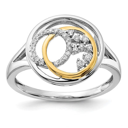 14K Bicolor-Gold polierter Ring mit echten Diamanten im Kreis-Cluster-Design