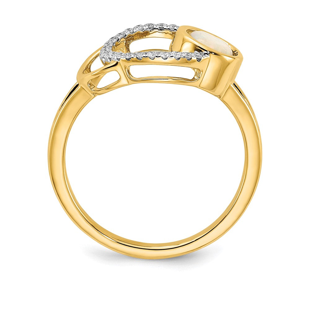 14K Gelbgold Ring mit poliertem Kreis aus echtem Diamant und Opal