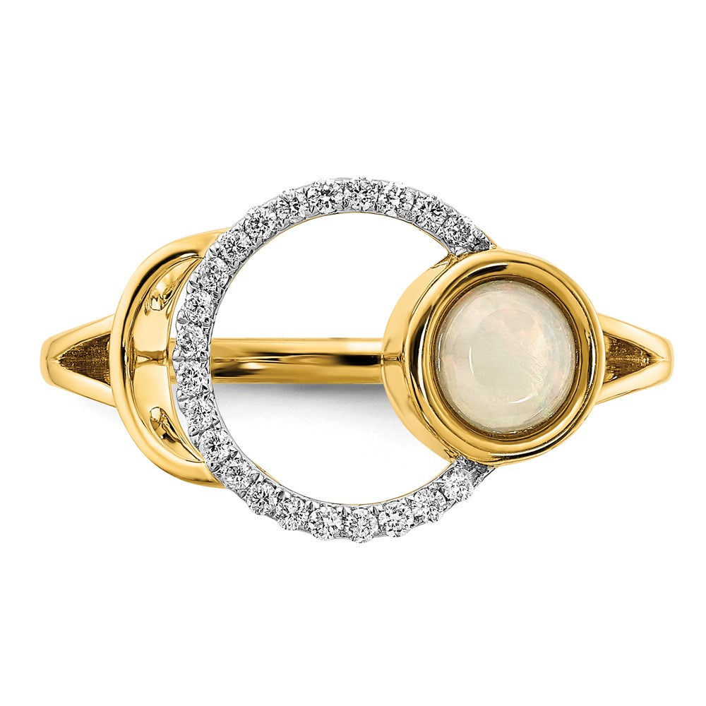 14K Gelbgold Ring mit poliertem Kreis aus echtem Diamant und Opal