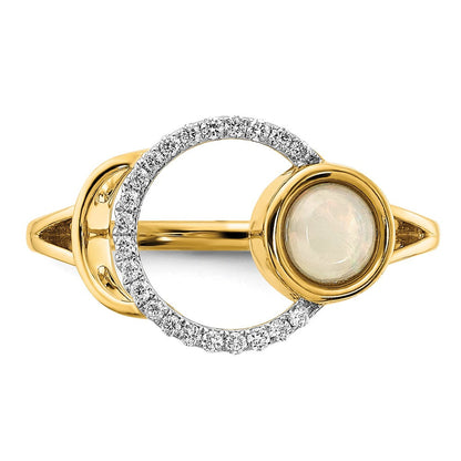 14K Gelbgold Ring mit poliertem Kreis aus echtem Diamant und Opal
