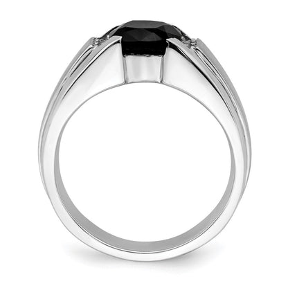 14K Weißgold Herrenring mit Onyx und echten Diamanten