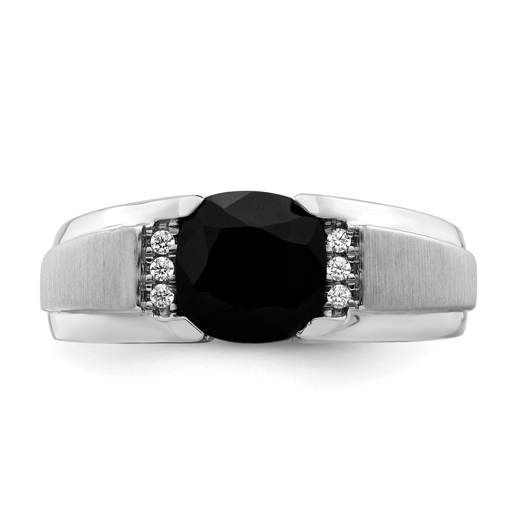 14K Weißgold Herrenring mit Onyx und echten Diamanten