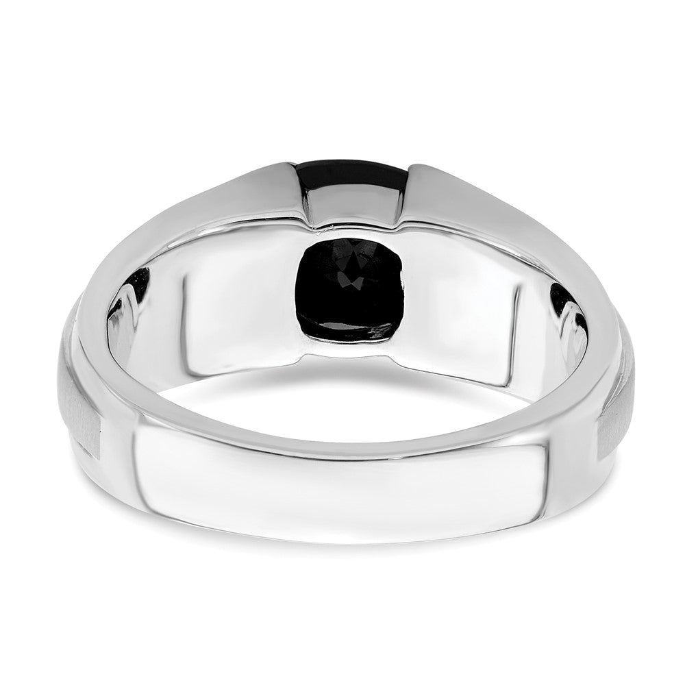 14K Weißgold Herrenring mit Onyx und echten Diamanten