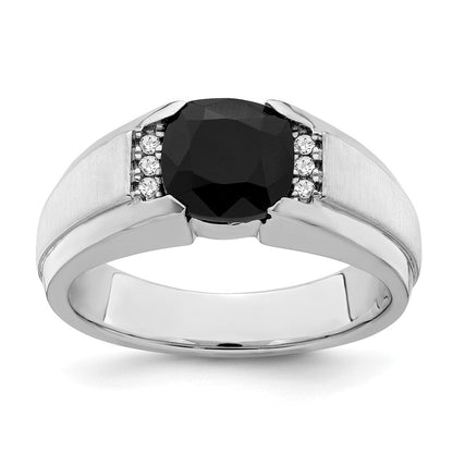 14K Weißgold Herrenring mit Onyx und echten Diamanten
