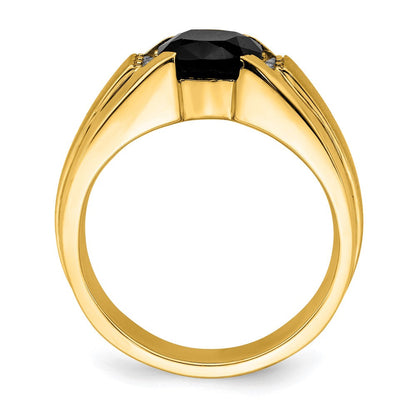 14K Gelbgold Herrenring mit Onyx und echten Diamanten