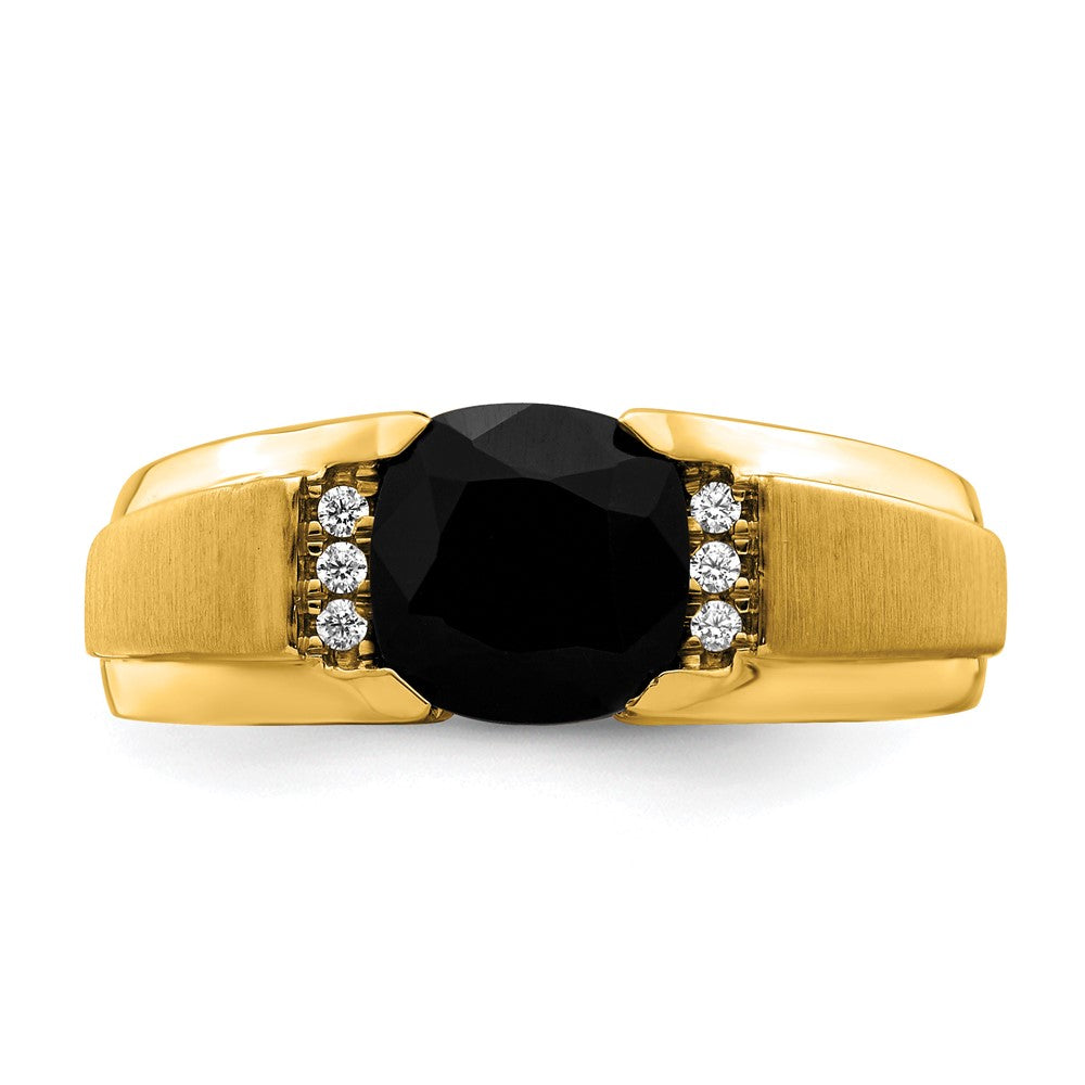 14K Gelbgold Herrenring mit Onyx und echten Diamanten