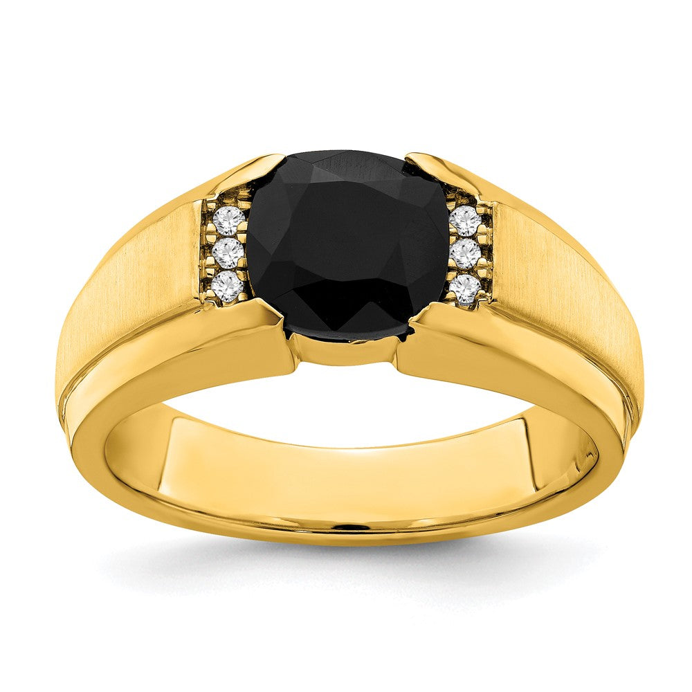 14K Gelbgold Herrenring mit Onyx und echten Diamanten