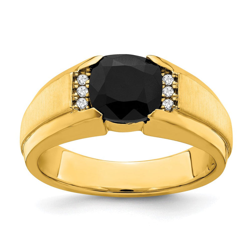 14K Gelbgold Herrenring mit Onyx und echten Diamanten