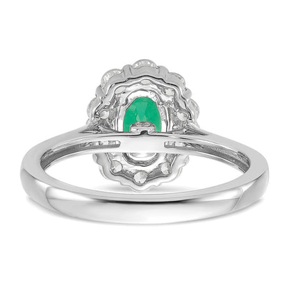 10K Weißgold Fashion-Ring mit 0,625 ct. im Labor gezüchteten Diamanten VS/SI+ G+ und ovalem, im Labor gezüchtetem Smaragd-Halo