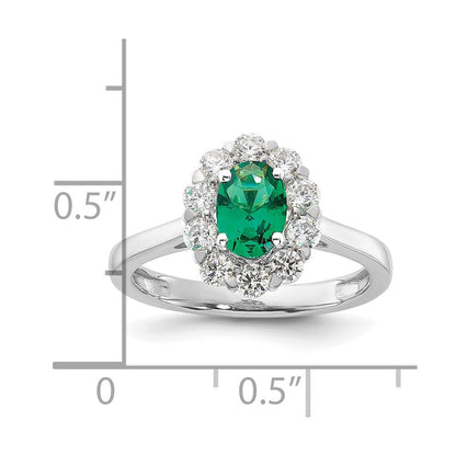 14K Weißgold Fashion-Ring mit 0,625 ct. Laborgezüchteten Diamanten VS/SI+ G+ und ovalem laborgezüchtetem Smaragd-Halo