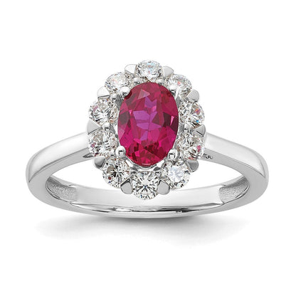 10K Weißgold Fashion-Ring mit 0,625 ct. im Labor gezüchteten Diamanten VS/SI+ G+ und ovalem im Labor gezüchteten Rubin-Halo