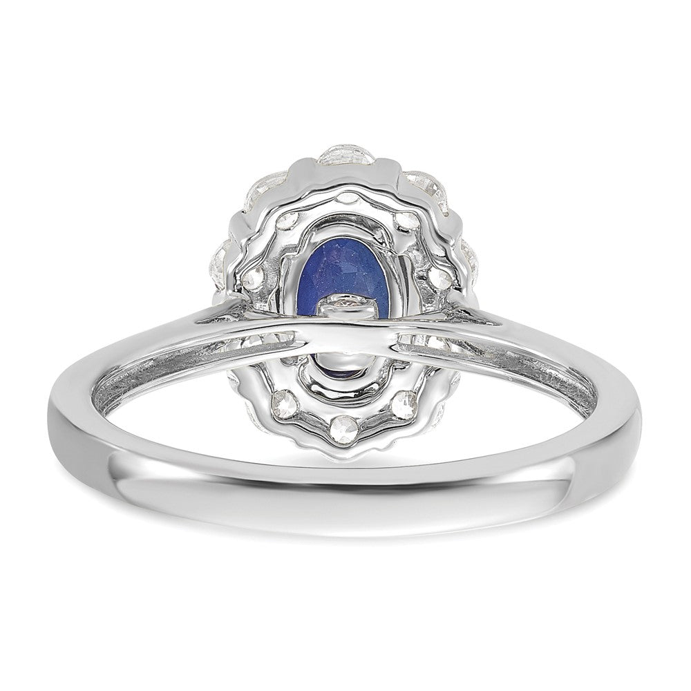 10K Weißgold Ring mit 0,625 ct. im Labor gezüchteten Diamanten VS/SI+ G+ und ovalem im Labor gezüchtetem blauem Saphir-Halo