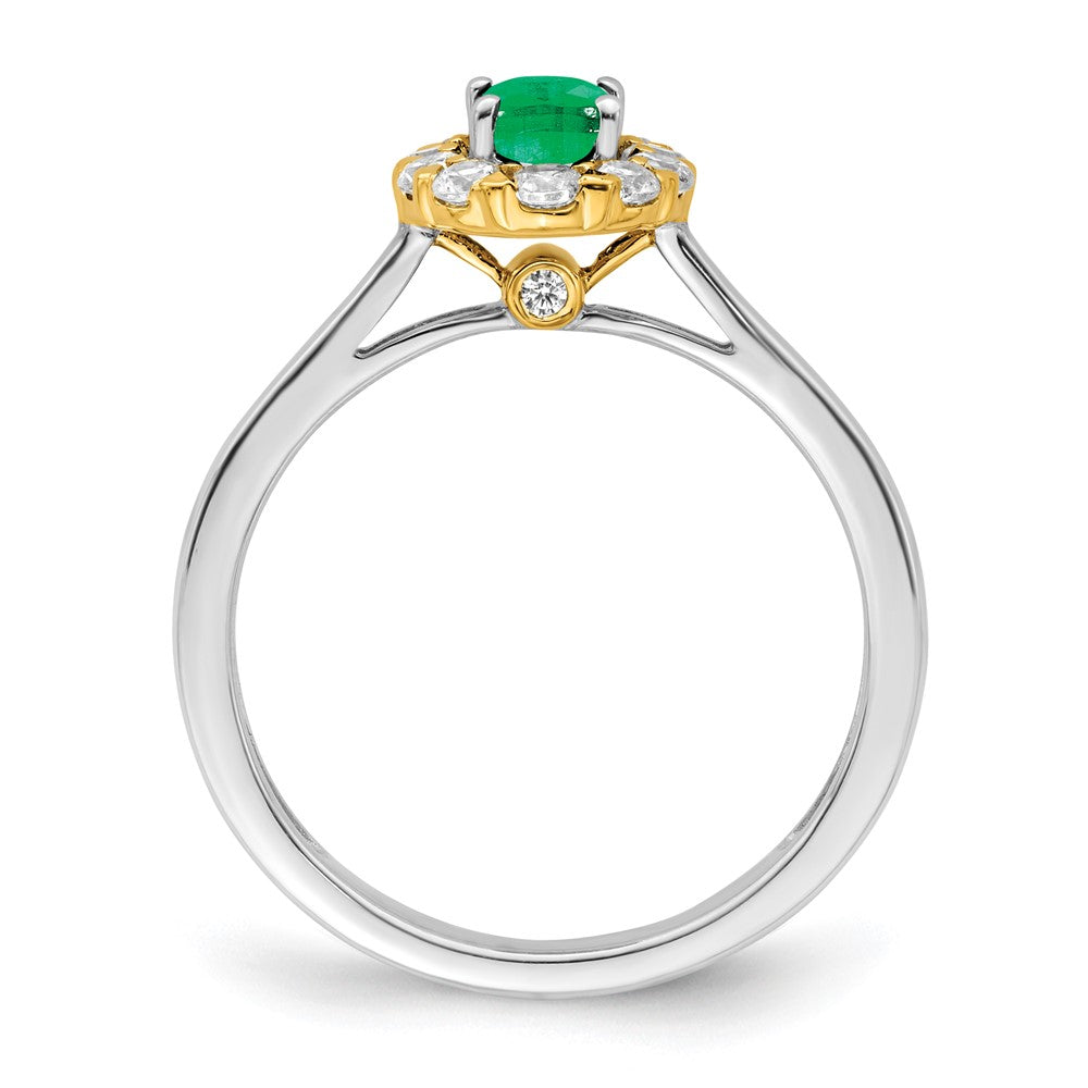 14K Bicolor Gold Ring mit Smaragd und echten Diamanten im Halo-Design