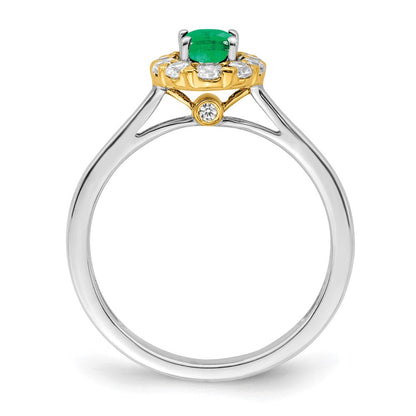 14K Bicolor Gold Ring mit Smaragd und echten Diamanten im Halo-Design