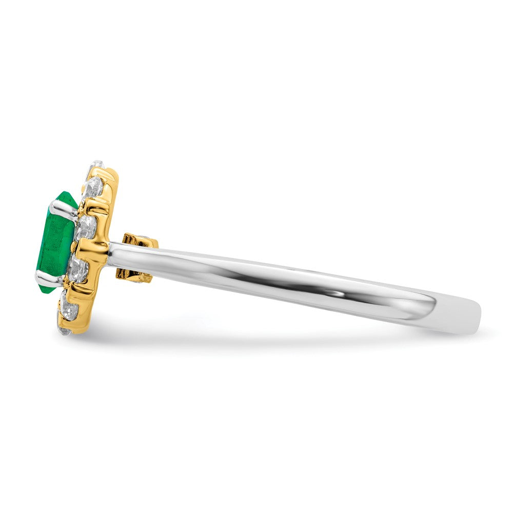 14K Bicolor Gold Ring mit Smaragd und echten Diamanten im Halo-Design