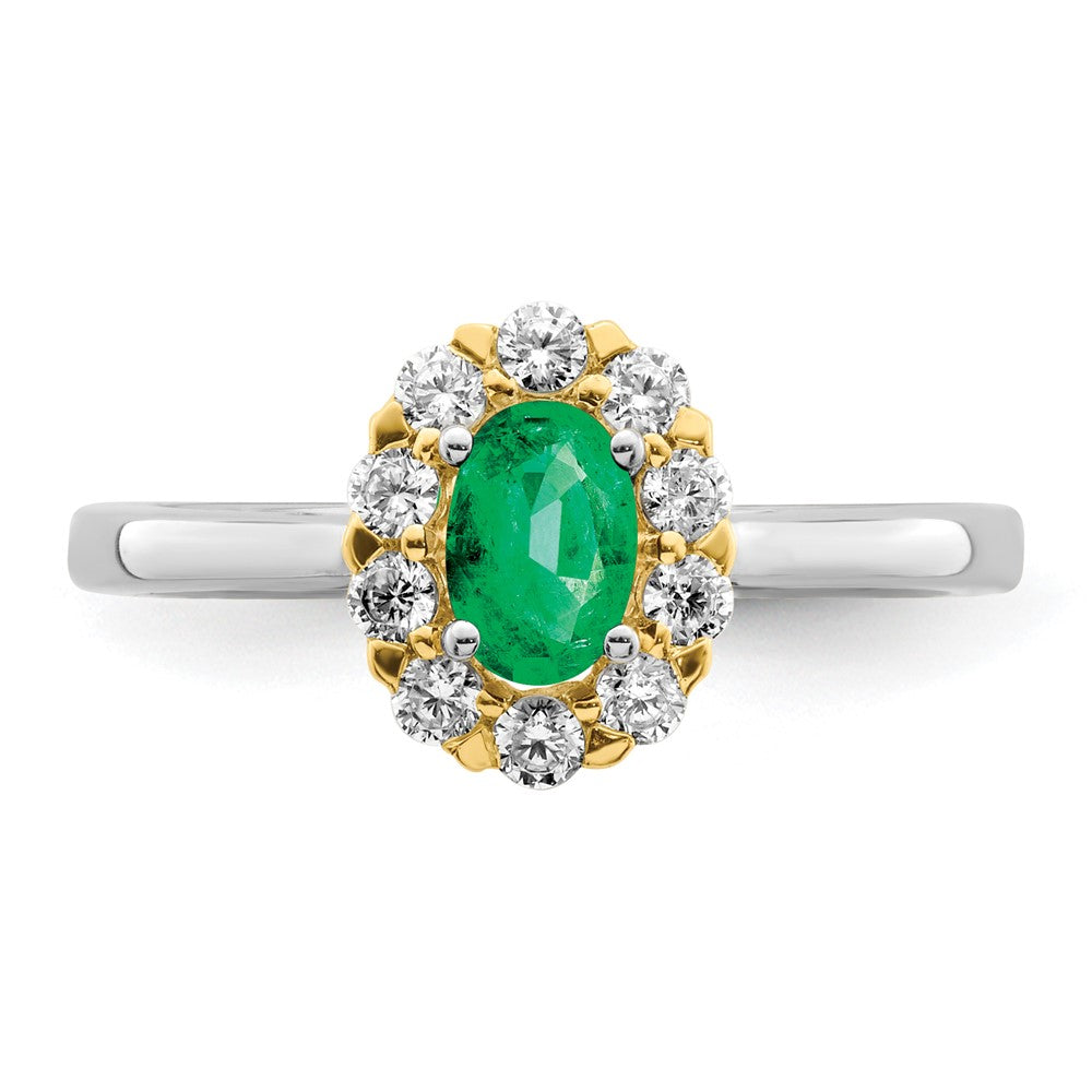 14K Bicolor Gold Ring mit Smaragd und echten Diamanten im Halo-Design