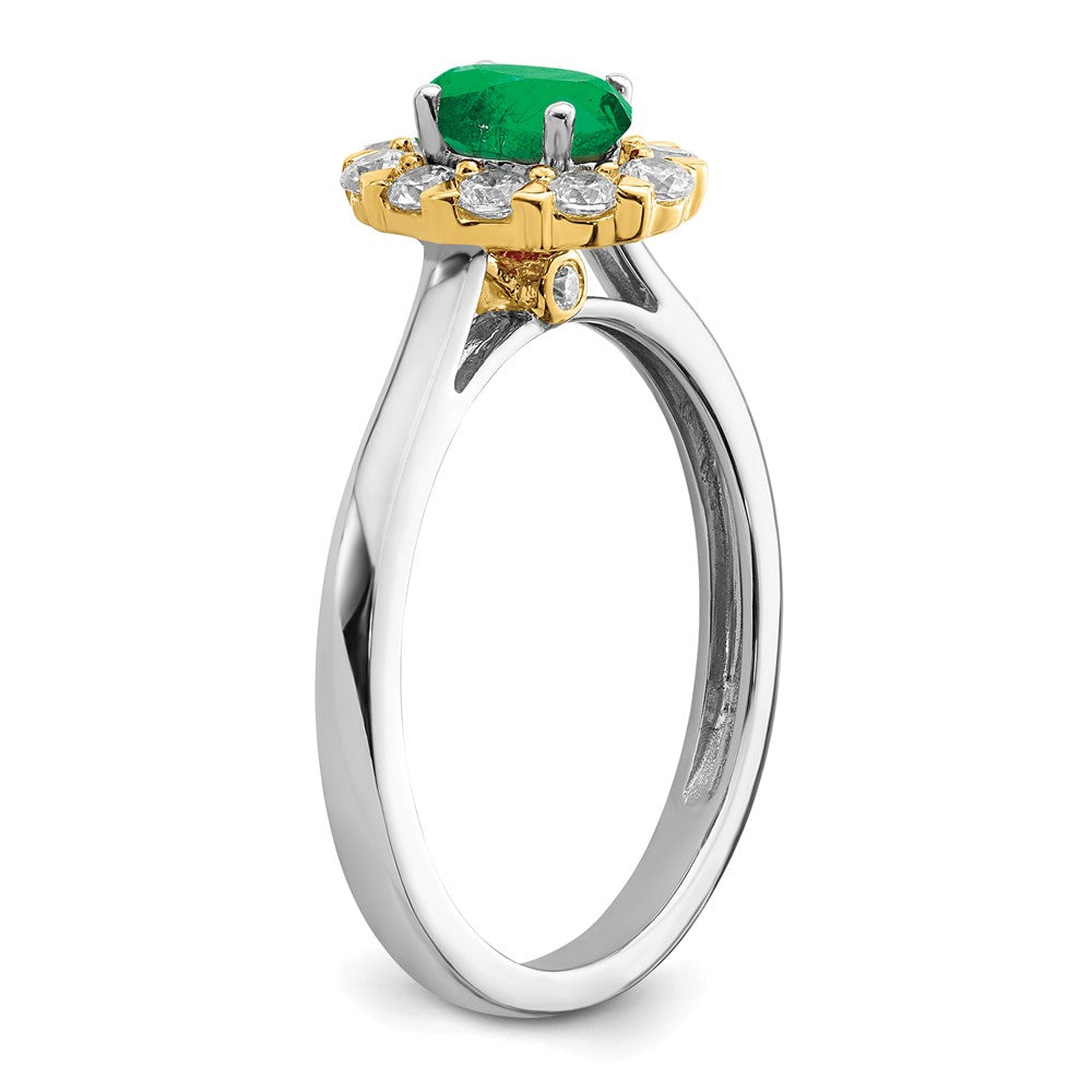14K Bicolor Gold Ring mit Smaragd und echten Diamanten im Halo-Design