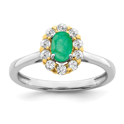 14K Bicolor Gold Ring mit Smaragd und echten Diamanten im Halo-Design