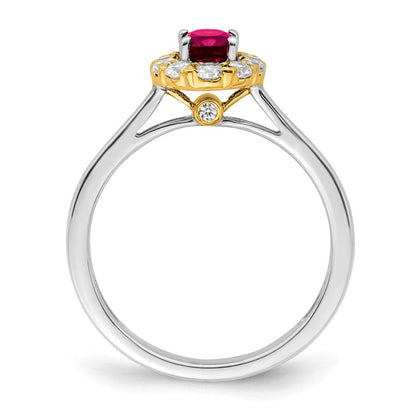 14K Bicolor-Gold Ring mit echtem Rubin und echten Diamanten im Halo-Design