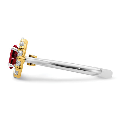 14K Bicolor-Gold Ring mit echtem Rubin und echten Diamanten im Halo-Design